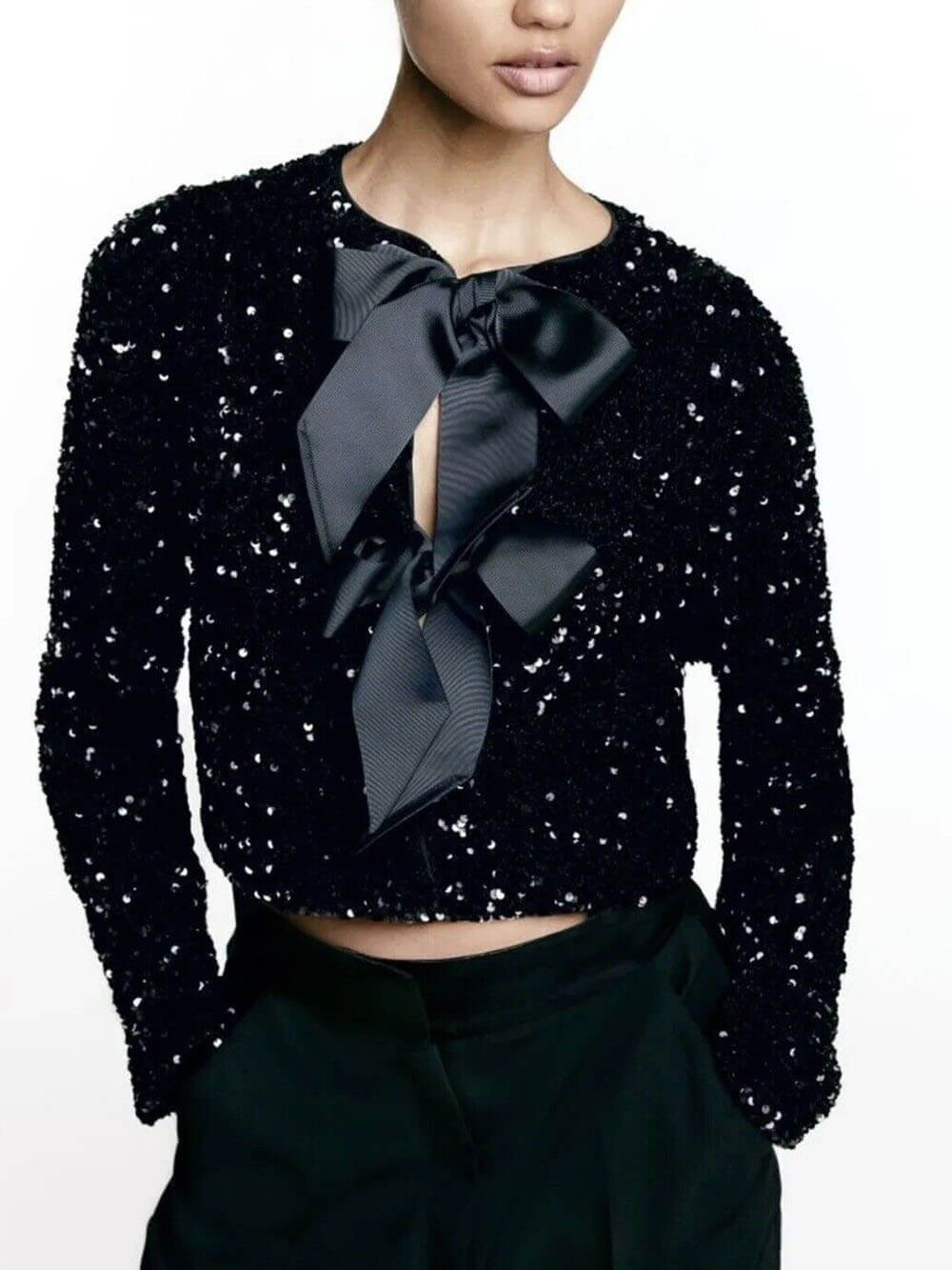 Valenzora | Tie front sequin jacket