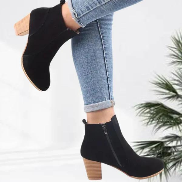 Valenzora | Women's Casual Suede Ankle Boots, Low Block Heel, Side Zipper