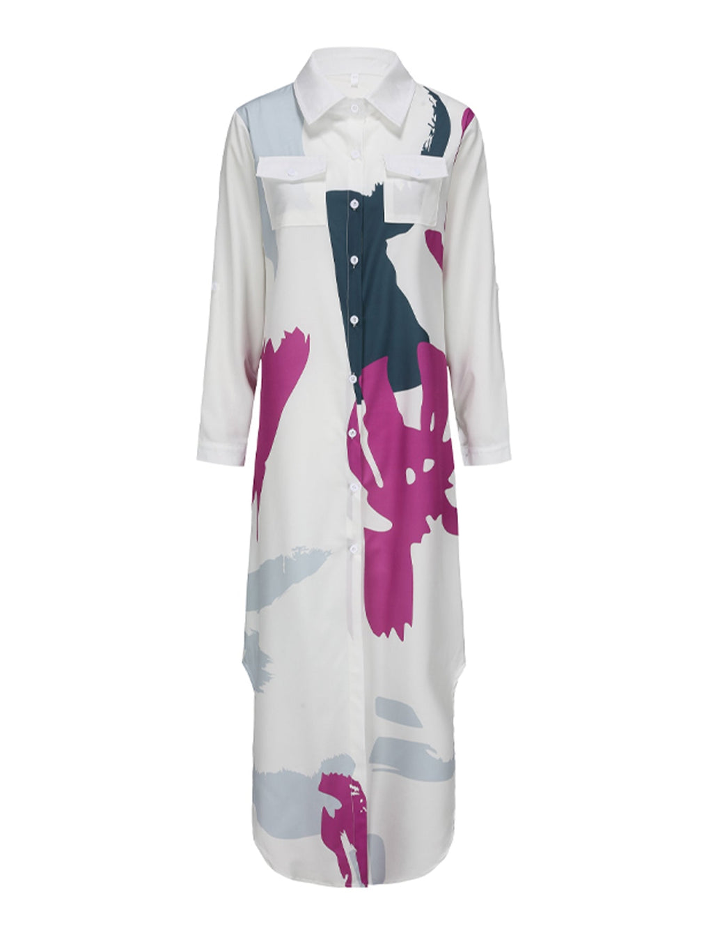 Valenzora | Long-sleeved shirt collar dress with pattern in purple