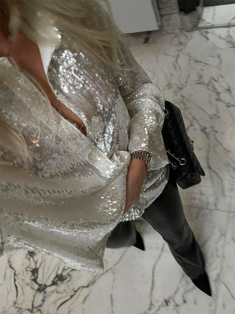 Valenzora - Extra-large glitter shirt for women