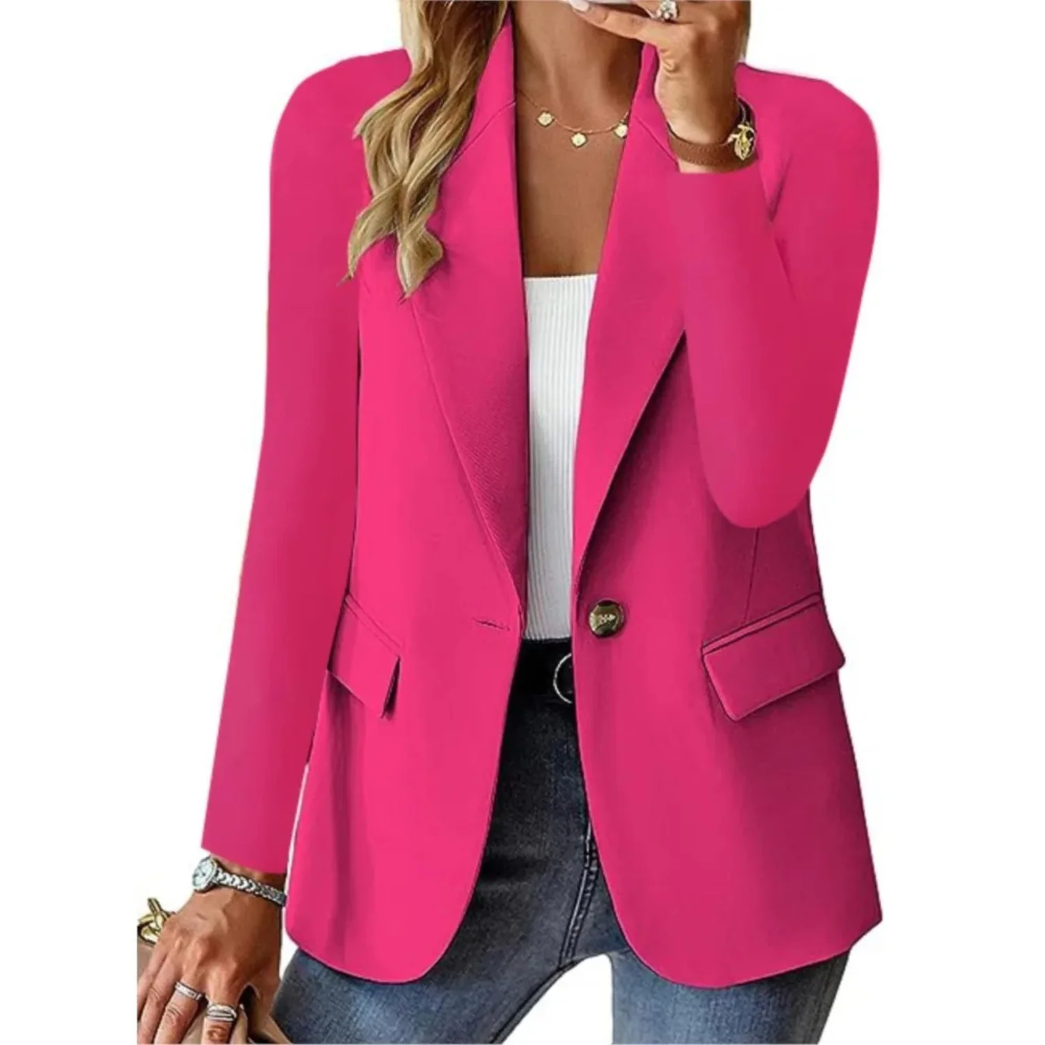 Valenzora | Women's One-Button Blazer, Long Sleeves, Fitted Fit, Casual Jacket