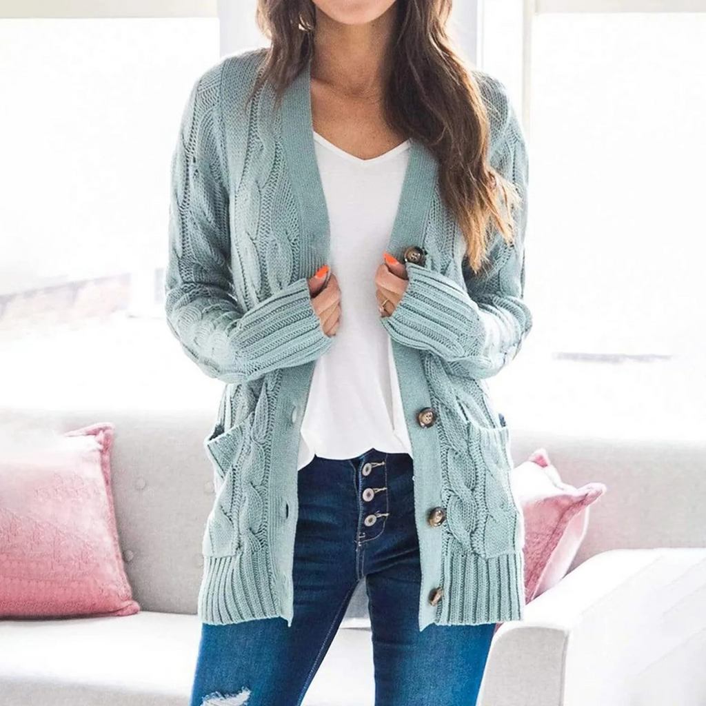 Valenzora | Stylischer langer Cardigan für Damen mit Knopfleiste