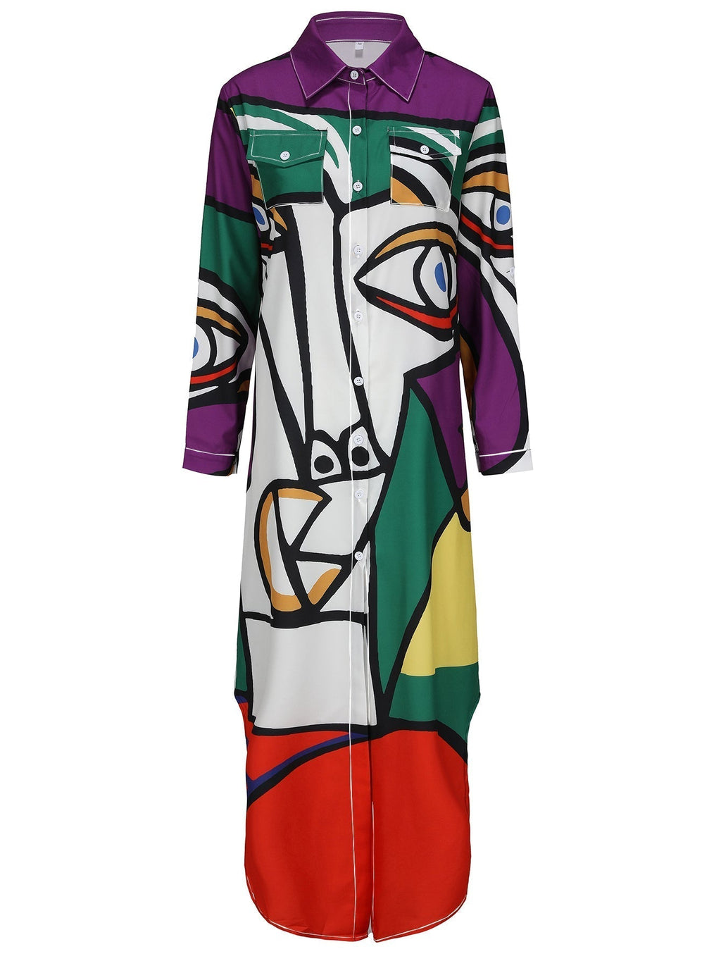 Valenzora | Langes Freizeitkleid mit Gesichtsmuster und Schlitz