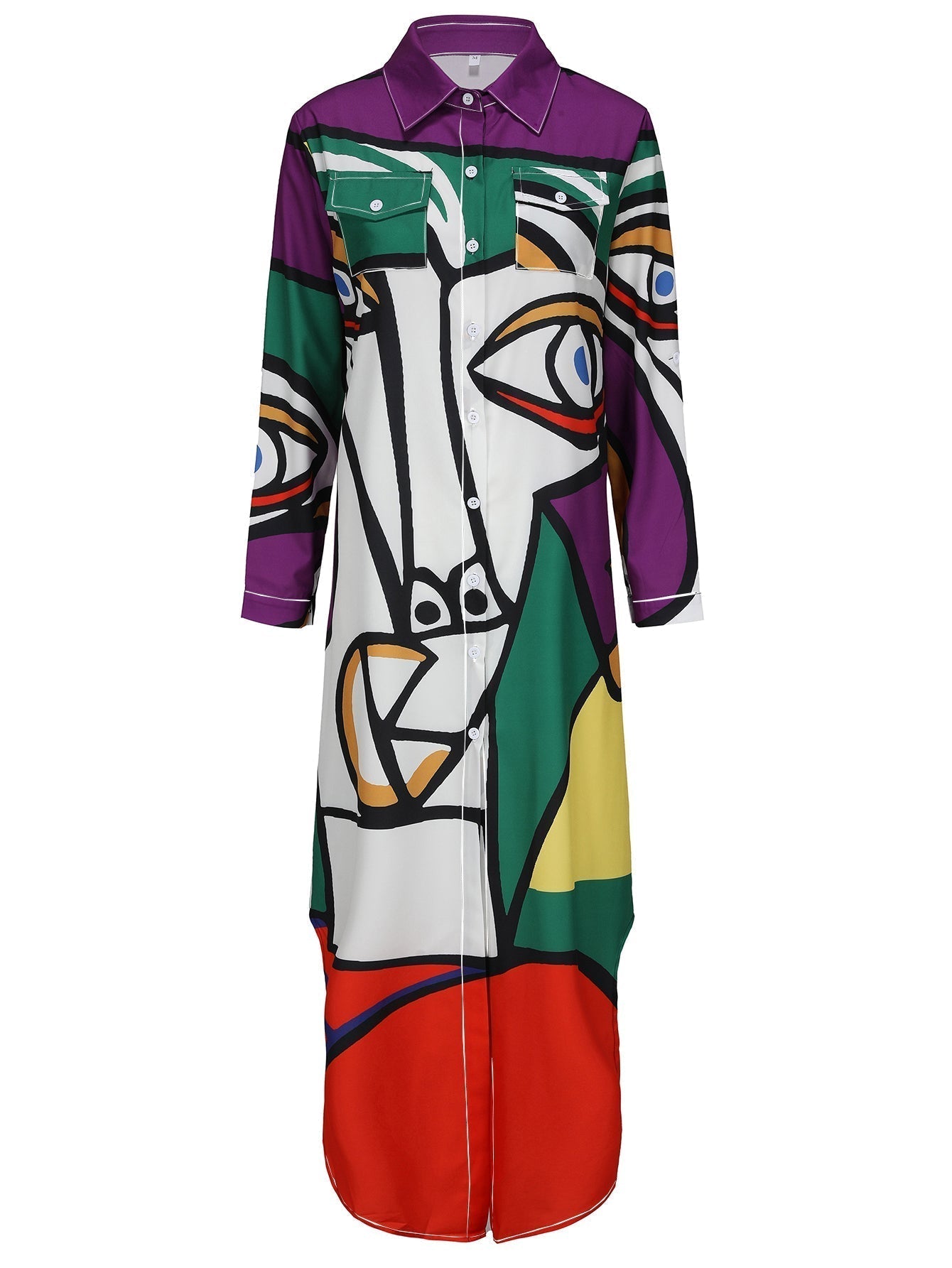 Valenzora | Langes Freizeitkleid mit Gesichtsmuster und Schlitz