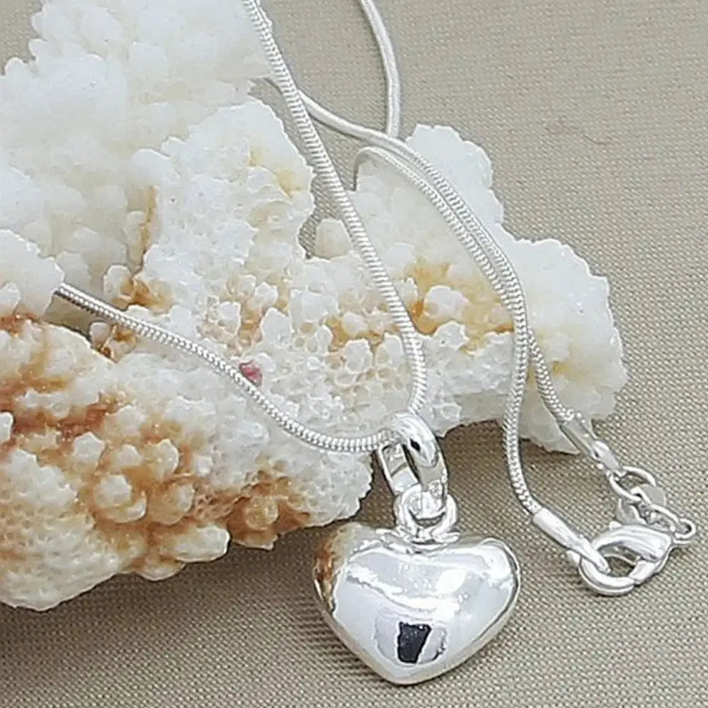 Valenzora | Sterling Silver Solid Heart Necklace Snake Chain for Women