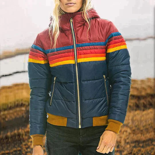 Valenzora | Fashionable Retro Winter Jacket for Women with Striped Pattern