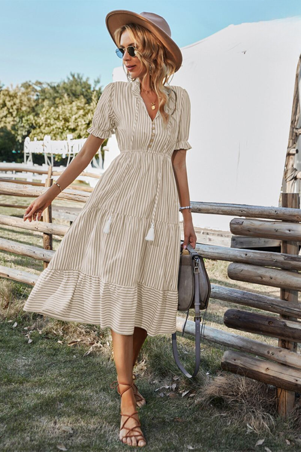 Valenzora | Striped Midi Dress with Tassels for Women