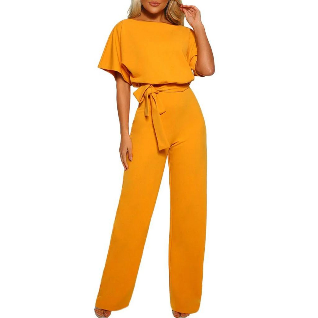 Valenzora | Women's jumpsuit, short-sleeved combination, club outfit, wide and comfortable legs, with belt