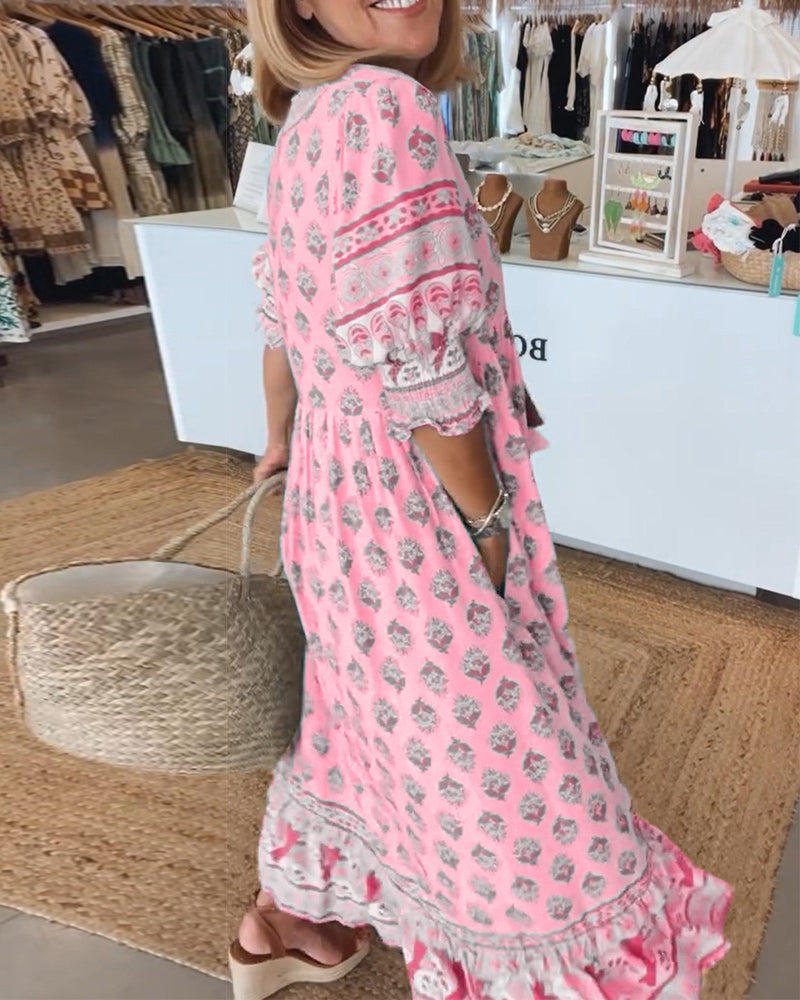 Valenzora | Printed V-neck dress