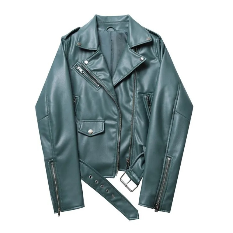 Valenzora | Damen Biker-Lederjacke mit Reißverschlüssen und Gürtel