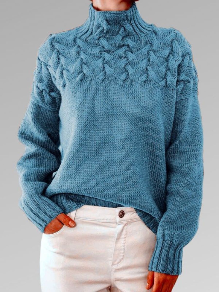 Valenzora - Women's high collar cable knit sweater