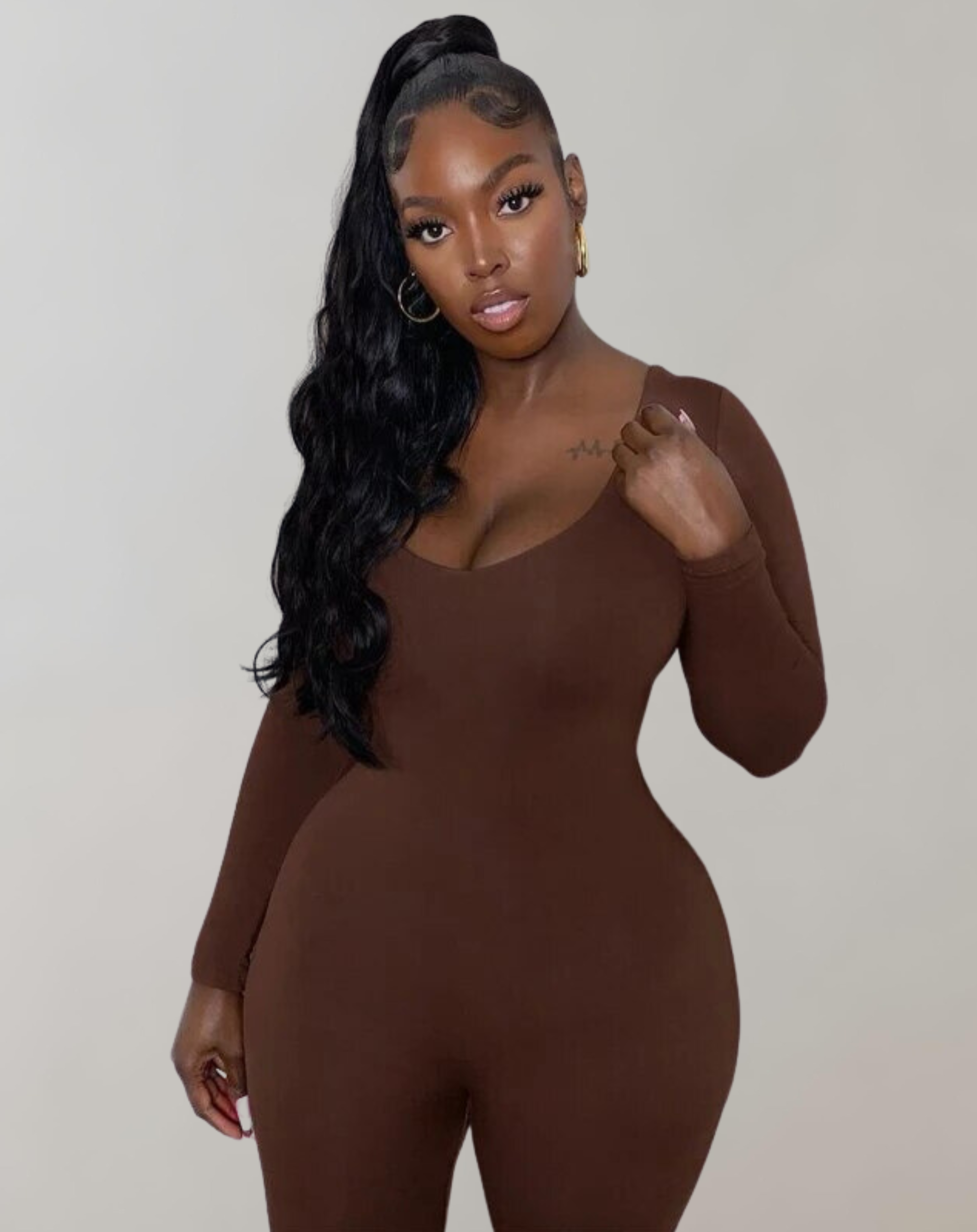 Valenzora - Long-sleeved slit jumpsuit