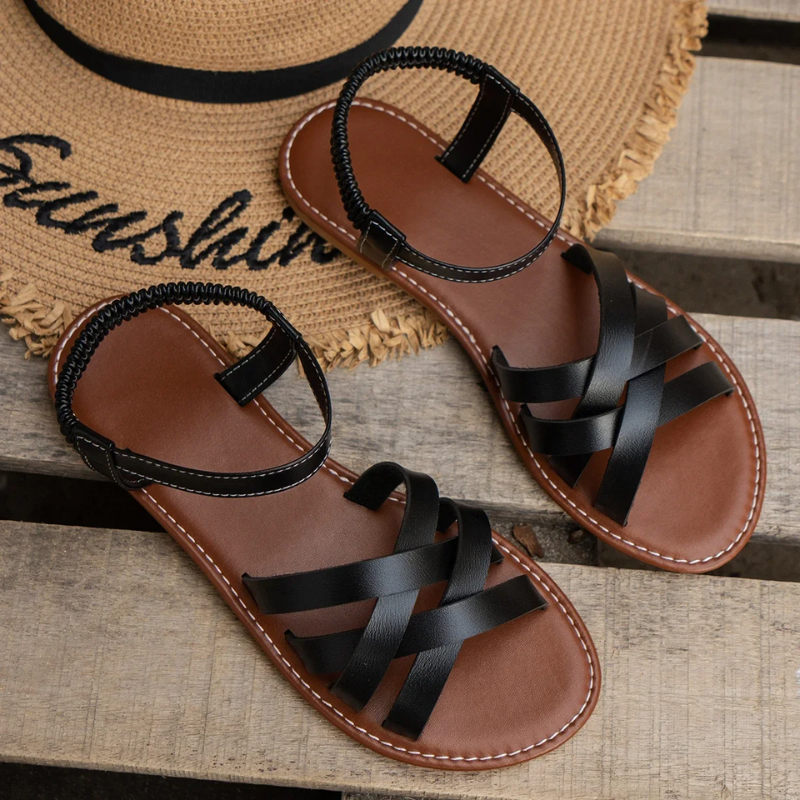 Valenzora | Elegante Damenledersandalen, flache Schuhe