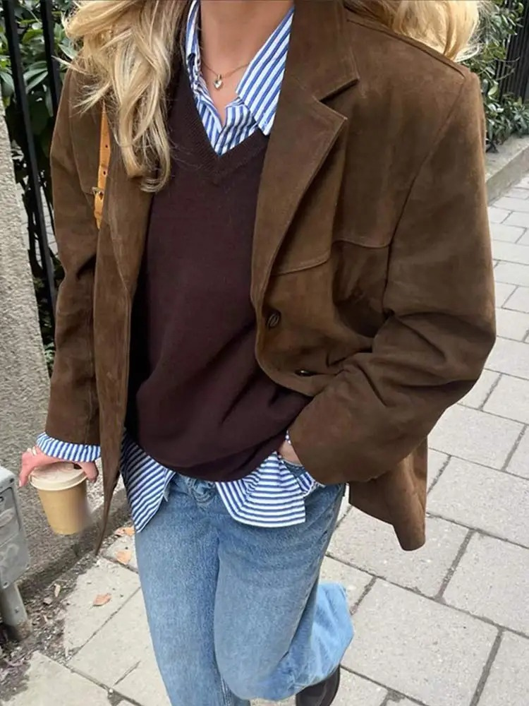 Valenzora | Oversized Brown Suede Trench Coat With