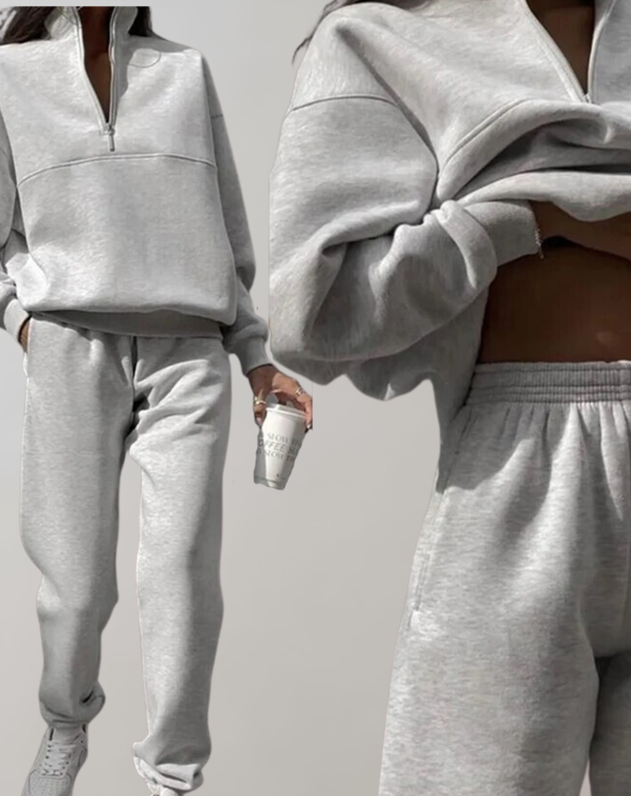 Valenzora | 3-piece fleece tracksuit set - stylish women's zip-up top and jogging pants