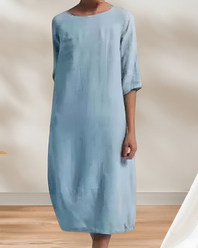 Valenzora | Damen Freizeit Leinenoptik Schlichtes Midikleid