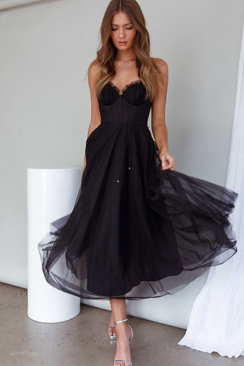 Valenzora | Rare Beauty Tulle Backless Midi Dress