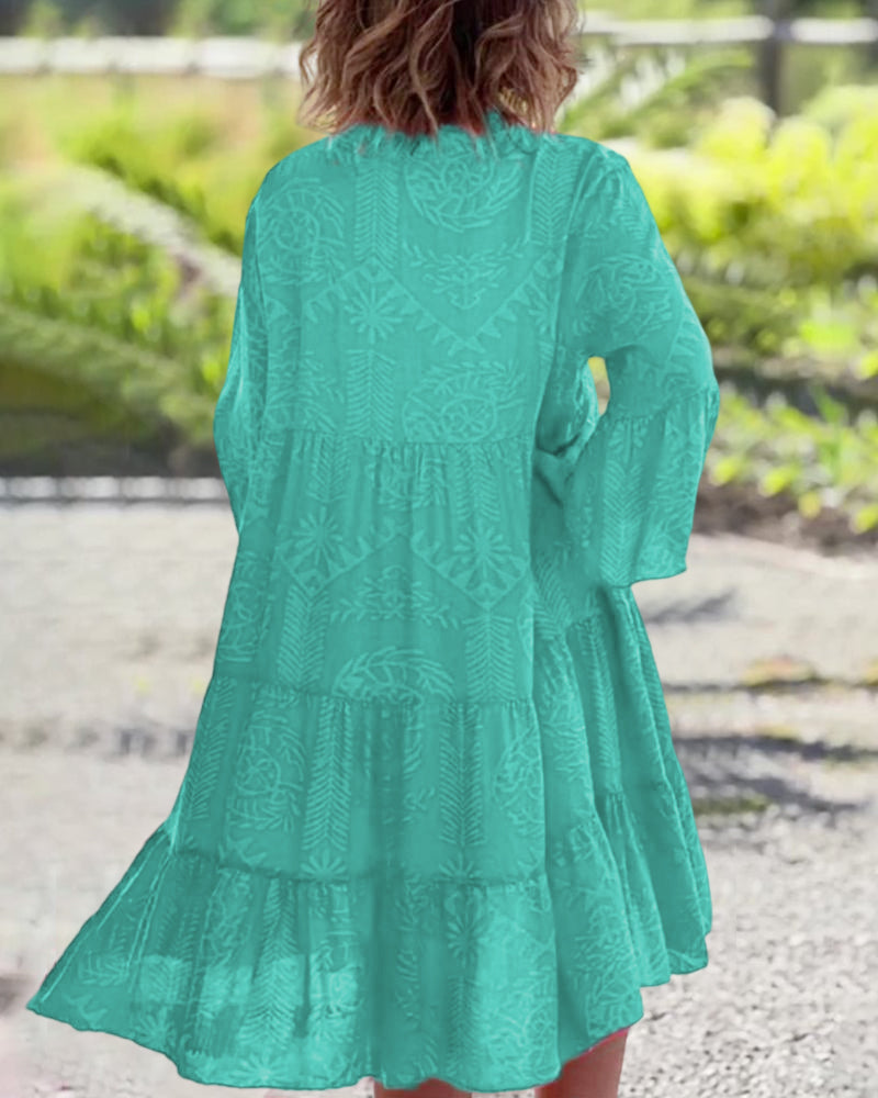 Valenzora | Kleid mit 3/4-Ärmeln und geometrischem Boho-Print