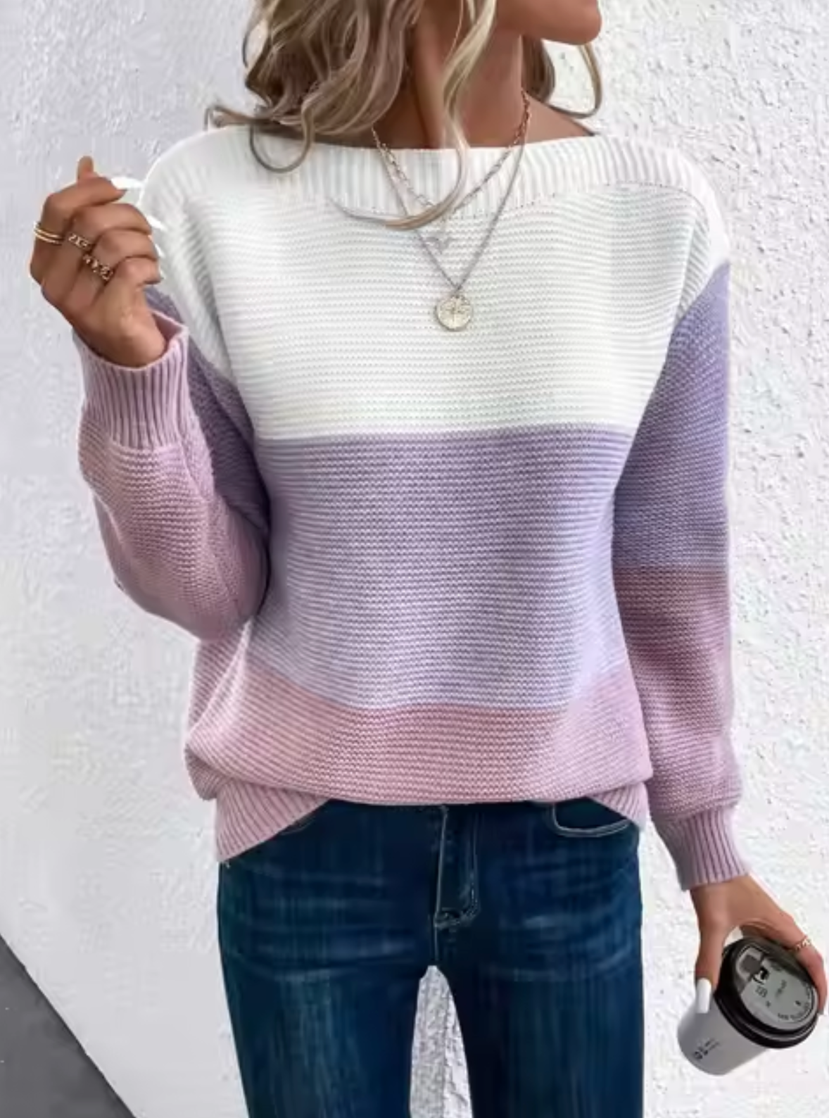 Valenzora | Lässiger Herbst-Strickpullover für Damen mit Dreifarben-Design