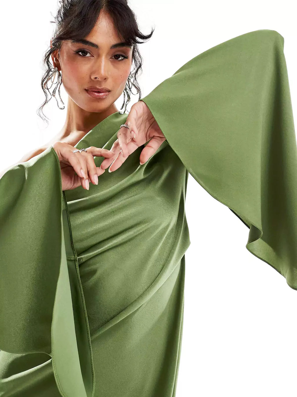 Valenzora | Flowing Green Asymmetrical Dress for Women