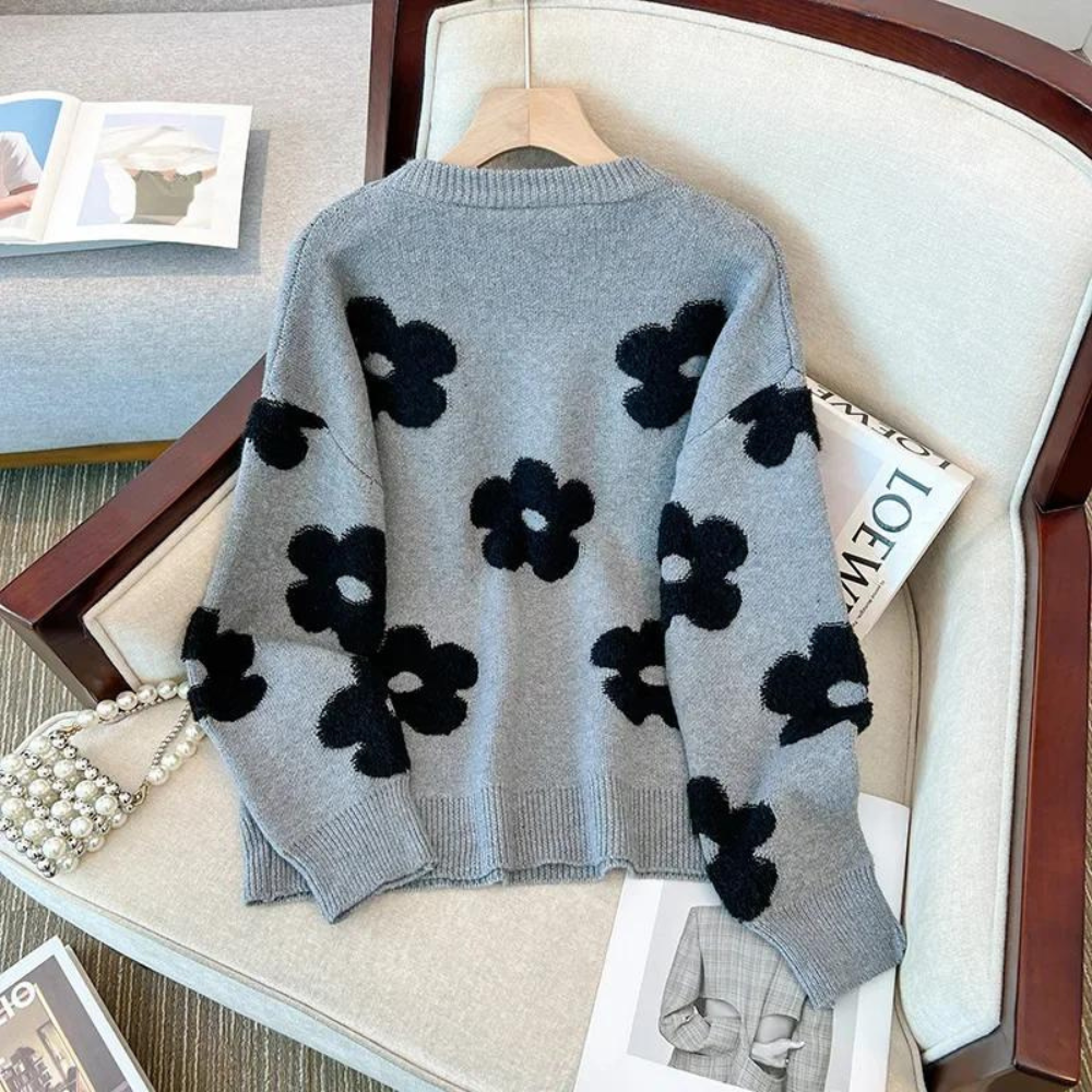 Valenzora Pullover | Luxuriöser, weicher Strickpullover für Damen mit Blumenmuster