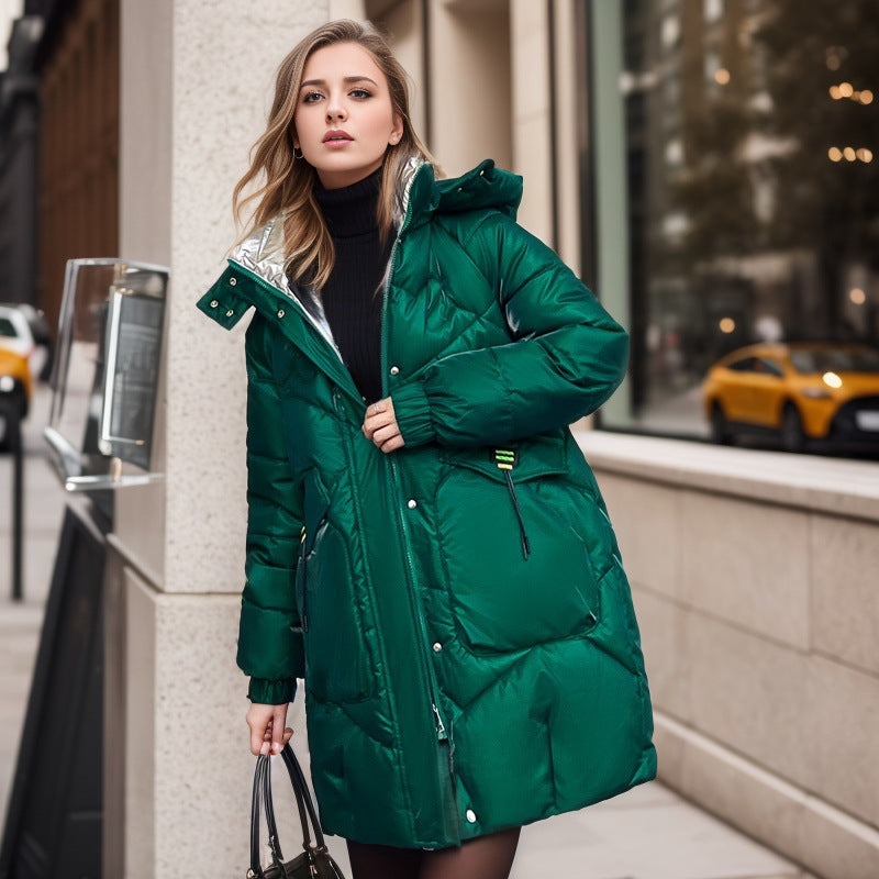 Valenzora | Cool shiny loose mid-length cotton jacket