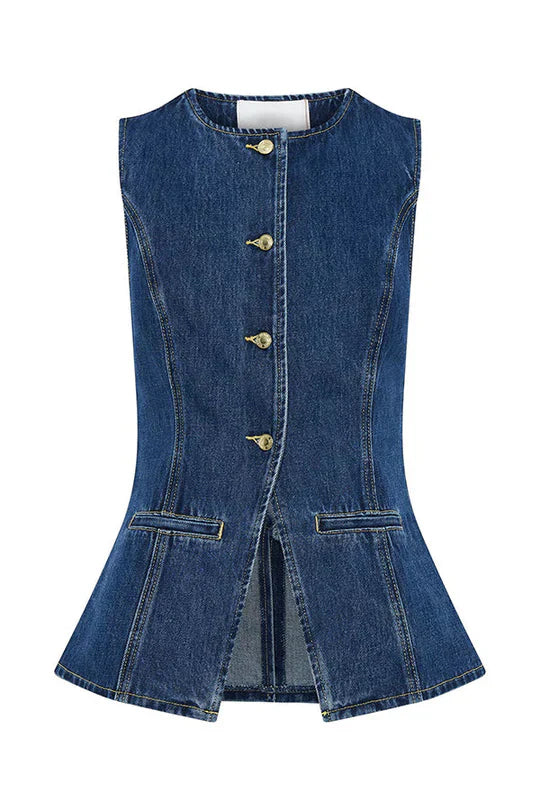 Valenzora | Sleeveless denim vest with button closure for women