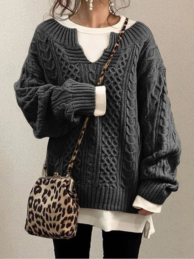 Valenzora Luxe Pullover | Bequemer, warmer, übergroßer Zopfmusterpullover aus weichem Material