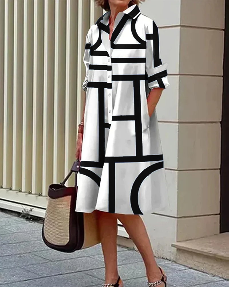 Valenzora | Kleid mit Taschen und geometrischem Druck