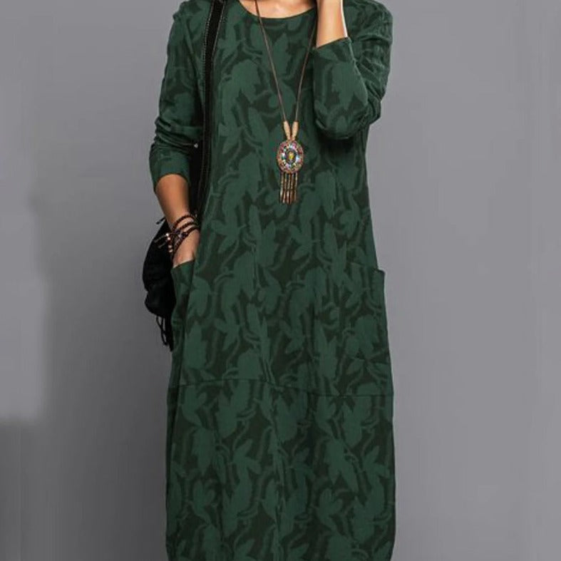 Valenzora - Long-sleeved pocket dress with print