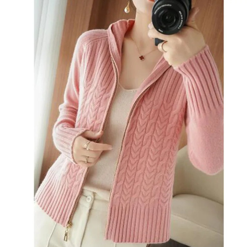 Valenzora | Women's knitted jacket with zipper and cable knit details