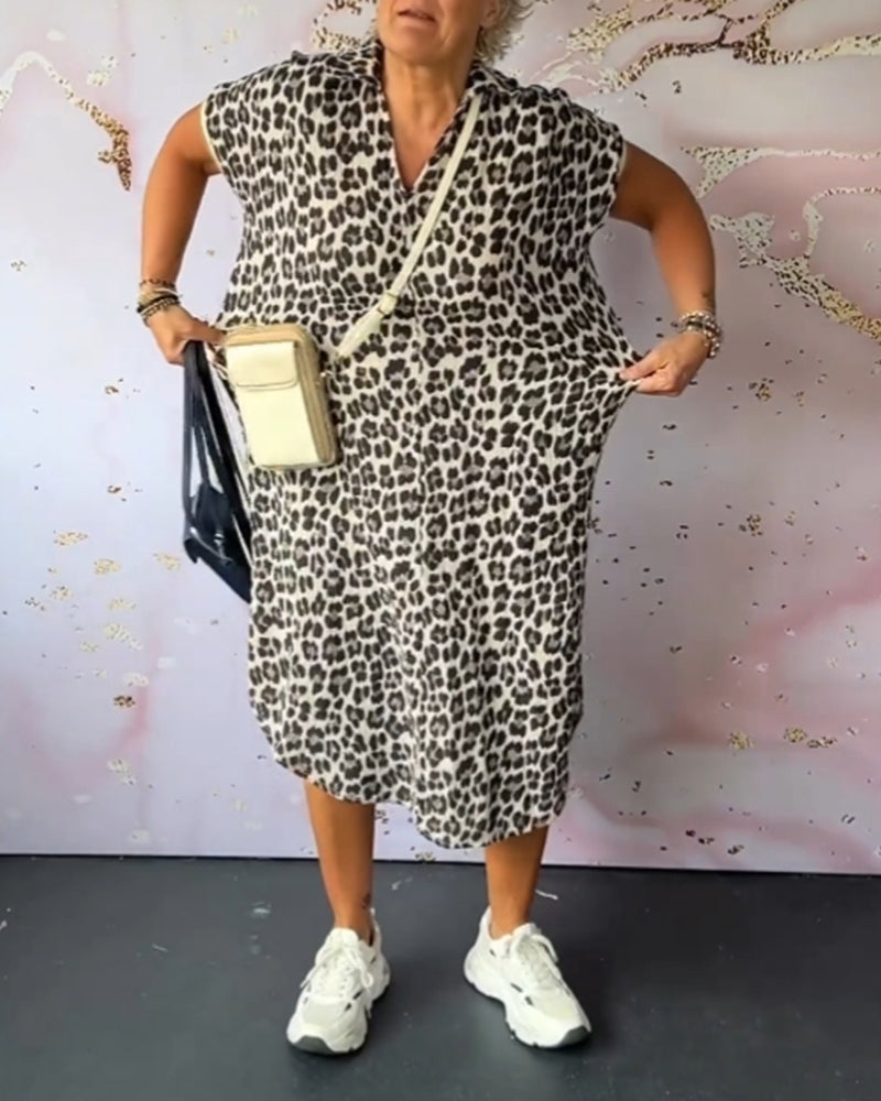 Valenzora | Relaxed V-neck leopard print dress for women