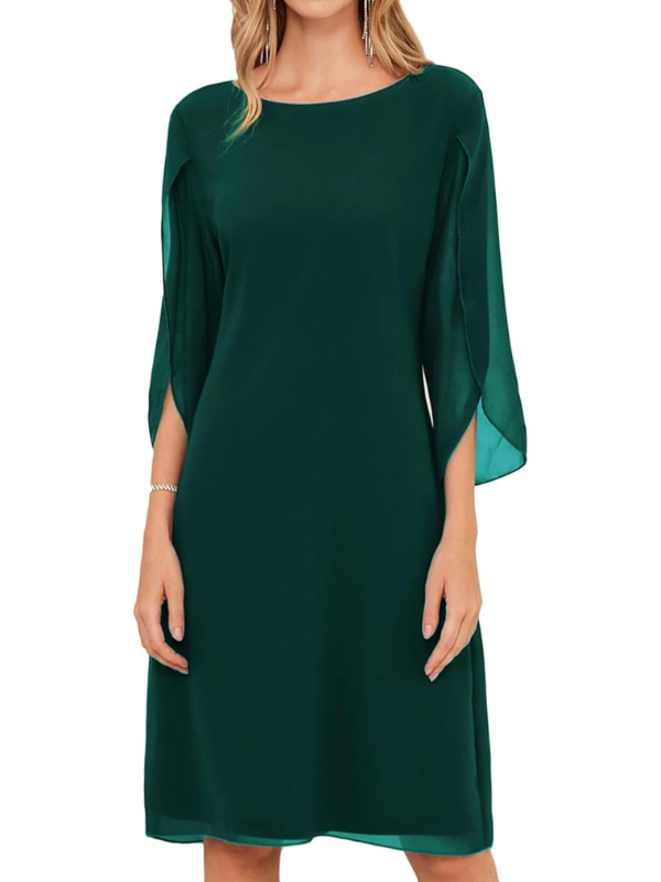 Valenzora | Shift Dress Knee-length Bateau Neckline Three-quarter Slit Sleeves Flowing