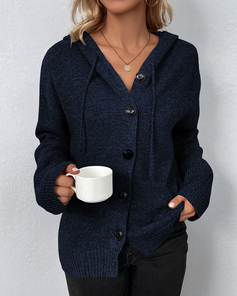 Corina™ - Unifarbener Cardigan mit Kapuze und Schnürung