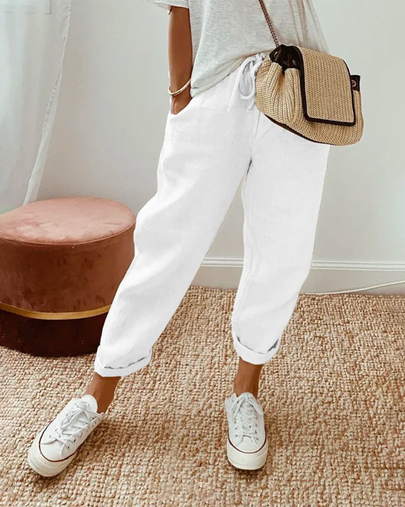 Valenzora | Women's Airy Trousers with Elastic Waistband Summer