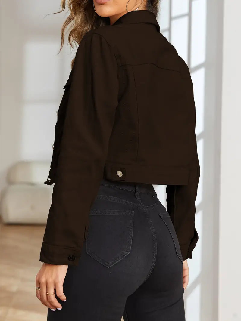 Valenzora | Brown denim jackets with long sleeves