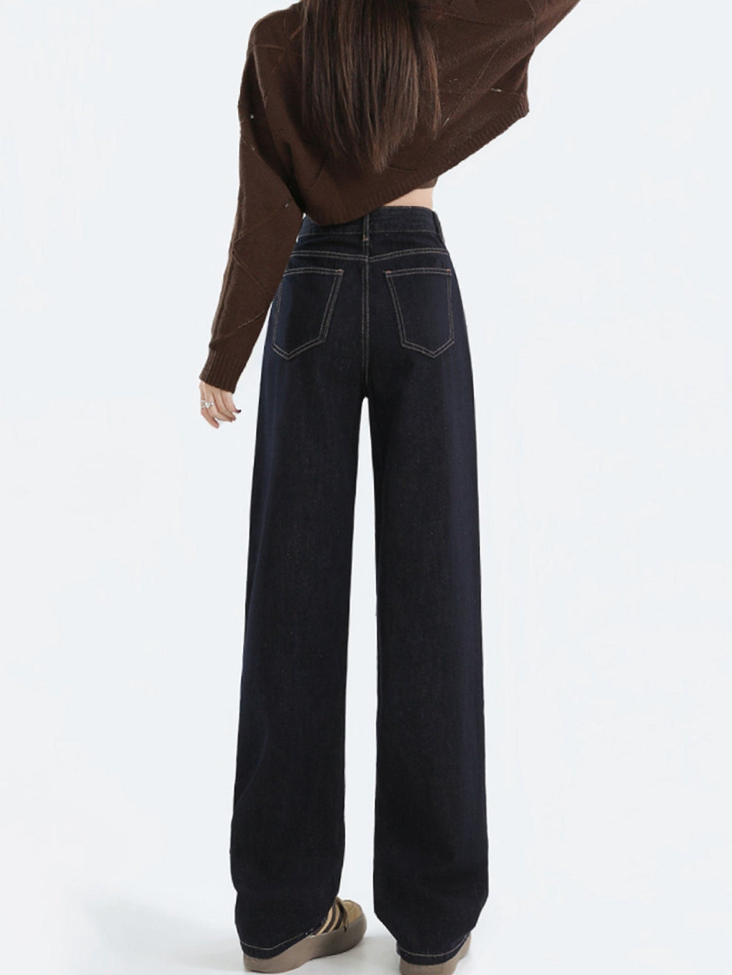 Valenzora | Loose-fitting dark high-waisted floor-length denim trousers