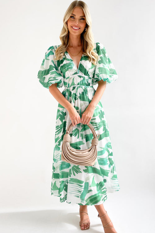 Valenzora | Real Love Print Puff Sleeve Maxi Dress