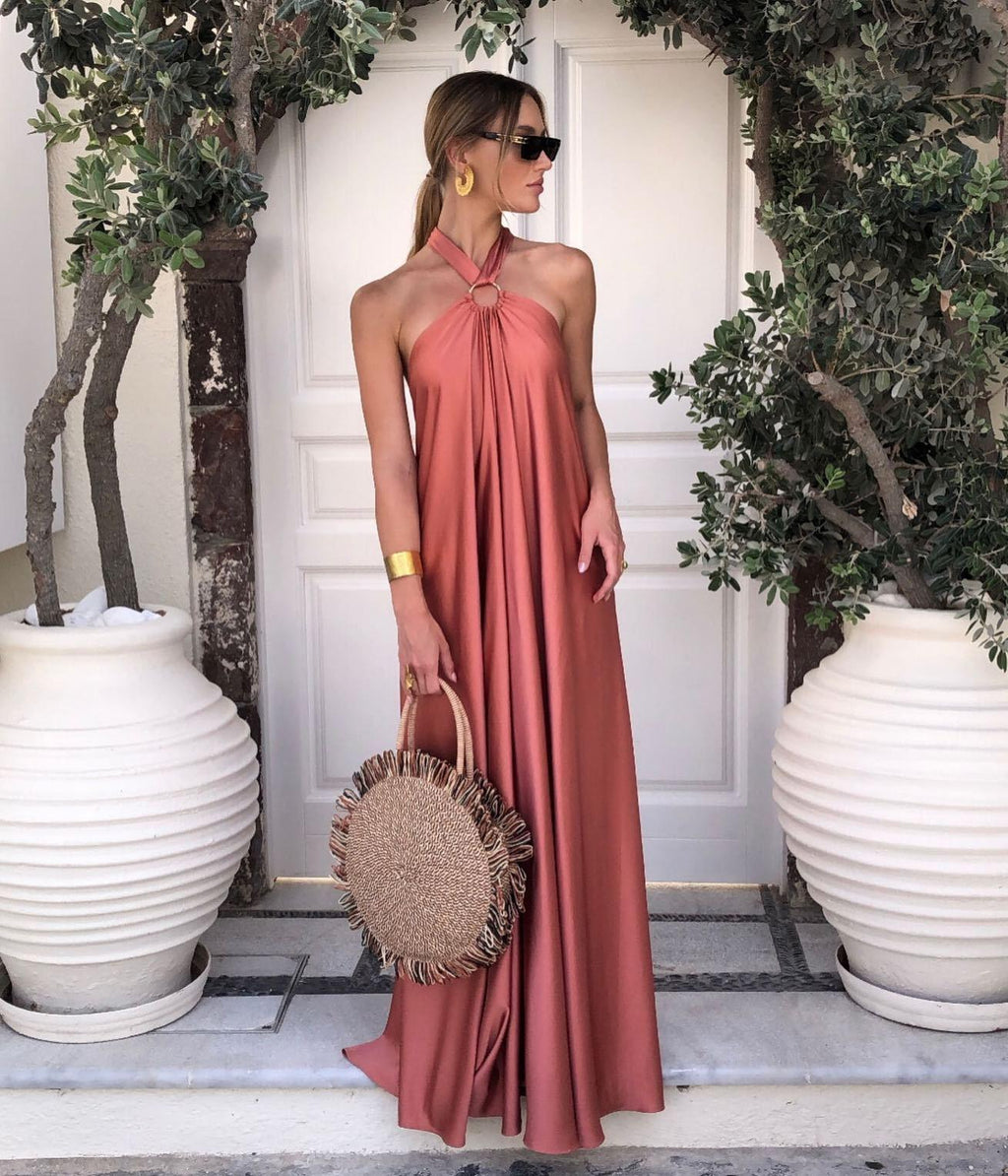 Valenzora | Satin-Maxikleid mit Neckholder für Damen