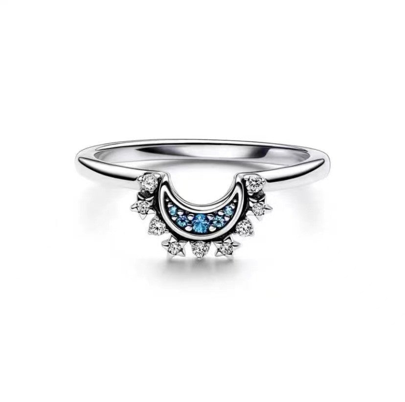 Valenzora | Sparkling Moon Sun Silver Crystal Ring