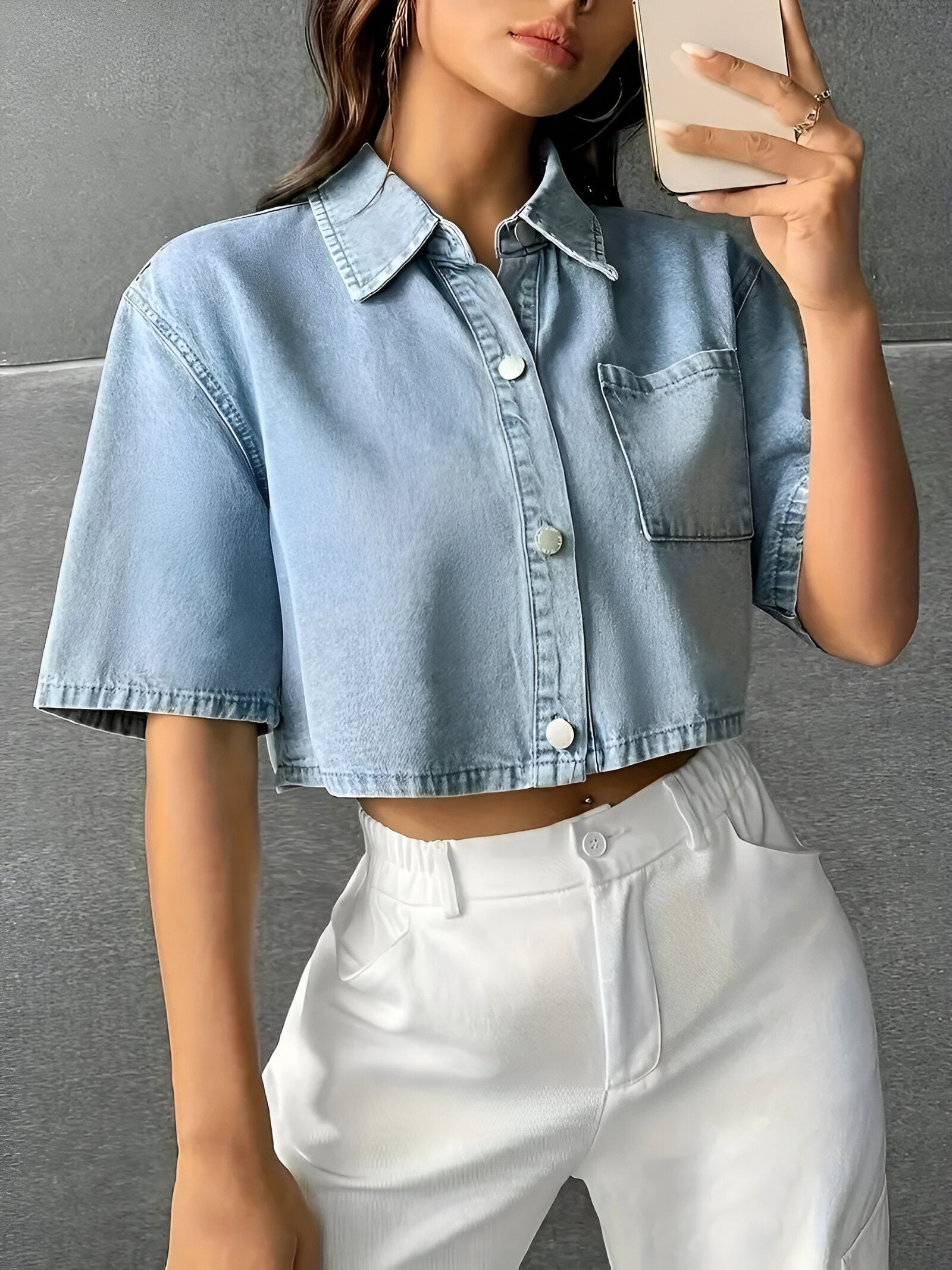 Valenzora | Effortlessly chic light blue denim shirt