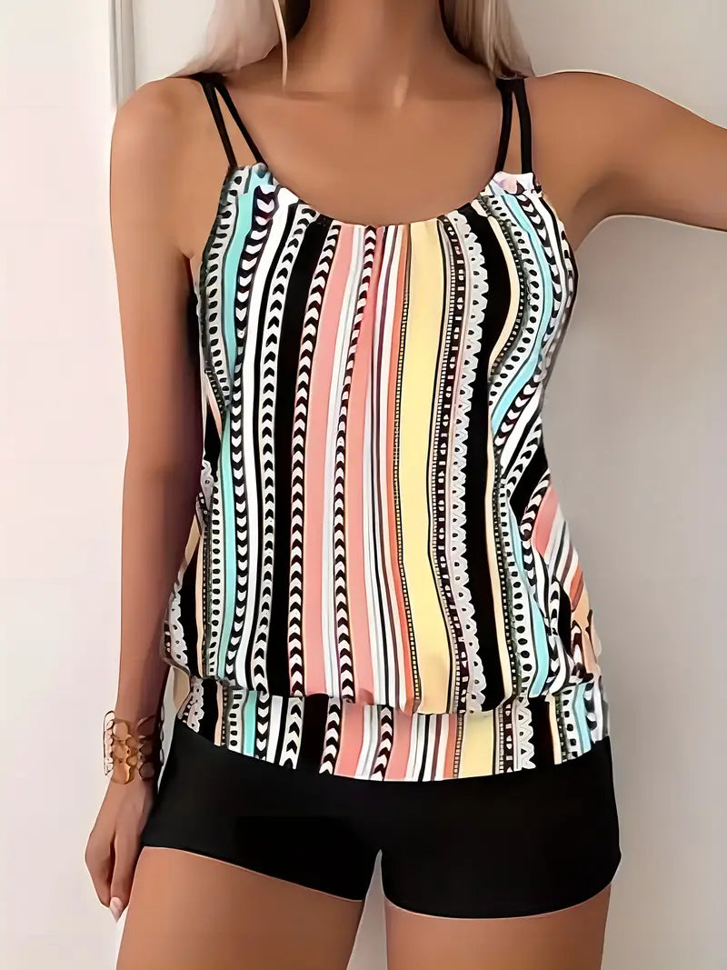 Valenzora | Striped tankini with print