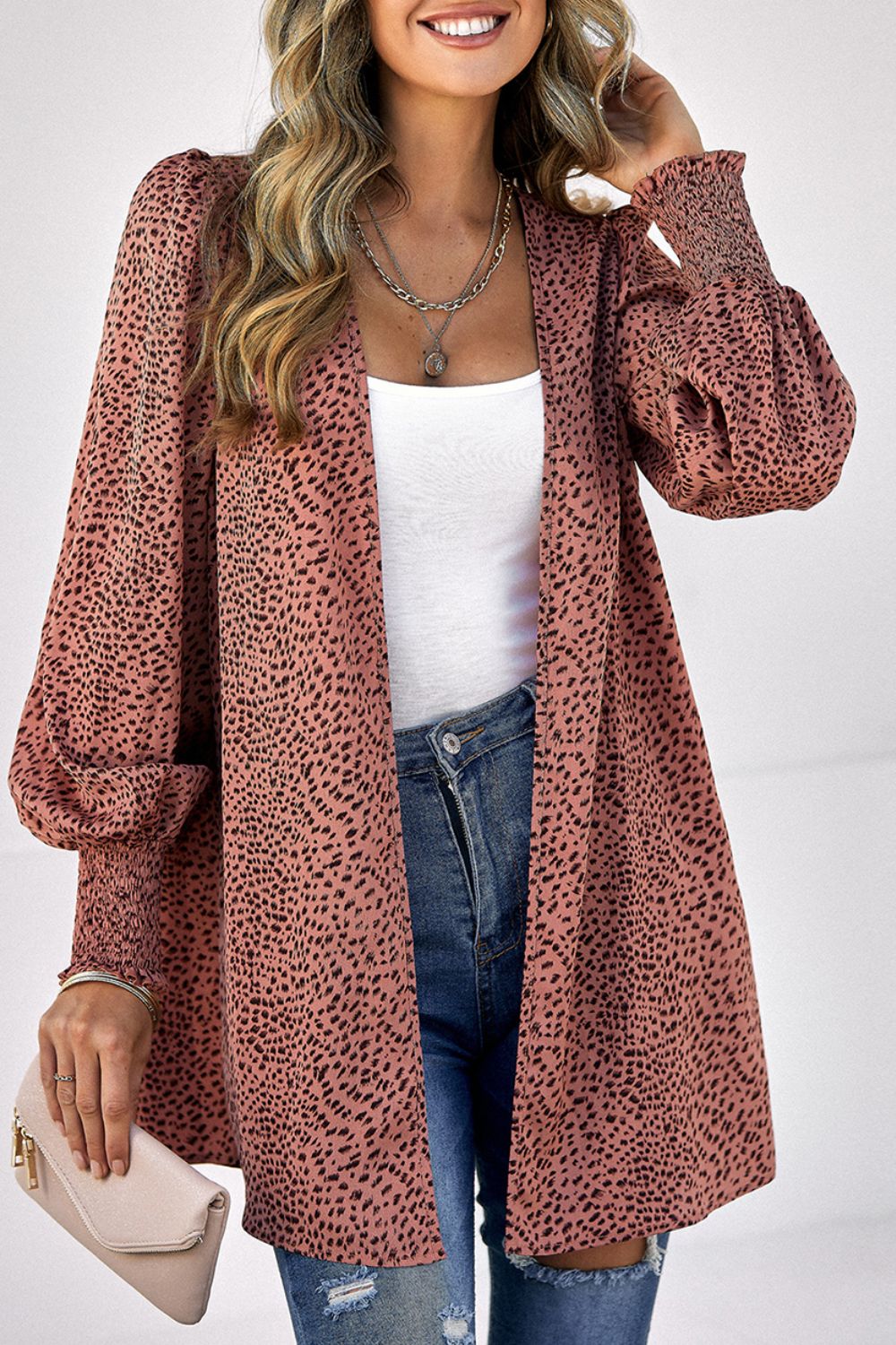 Cardigan mit Leopardenmuster und Ballonärmeln