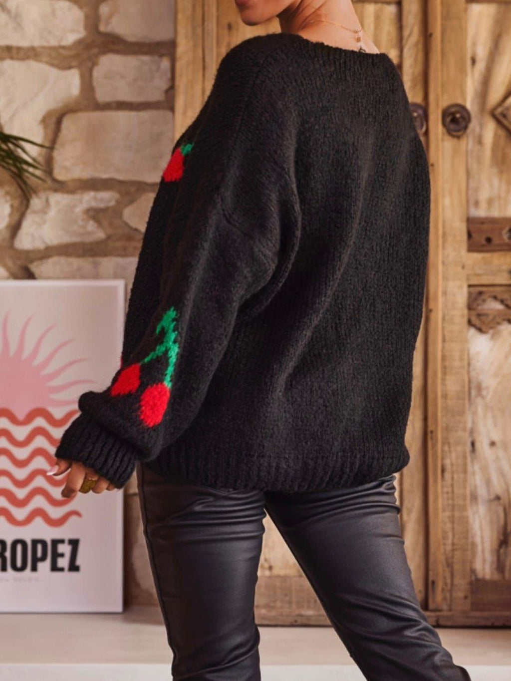 Valenzora | Cardigan mit Rundhalsausschnitt und langen Ärmeln, Bound Cherry