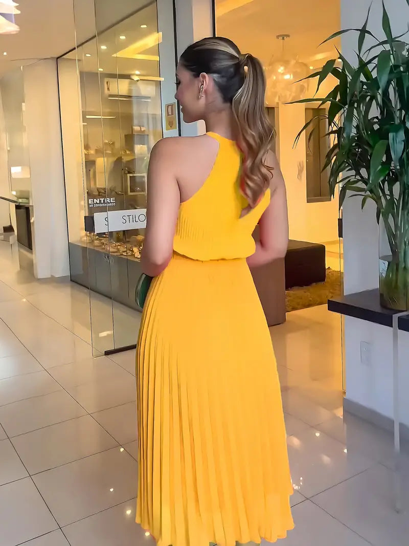 Valenzora | Elegantes sommerliches Midikleid mit Rundhalsausschnitt und geraffter Taille