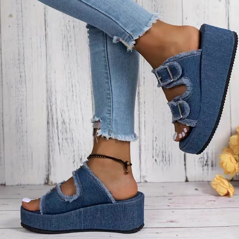 Valenzora Denim-Sandalen mit Schnalle