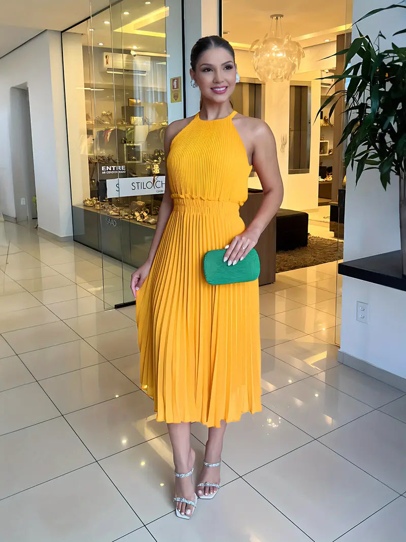 Valenzora | Elegantes sommerliches Midikleid mit Rundhalsausschnitt und geraffter Taille