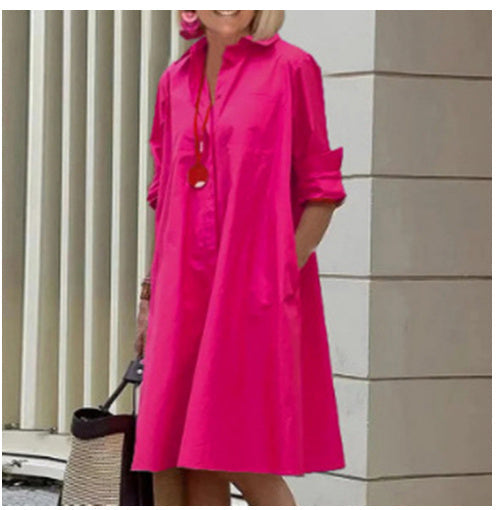 Valenzora | Shirt dress with turn-down collar & three-quarter sleeves
