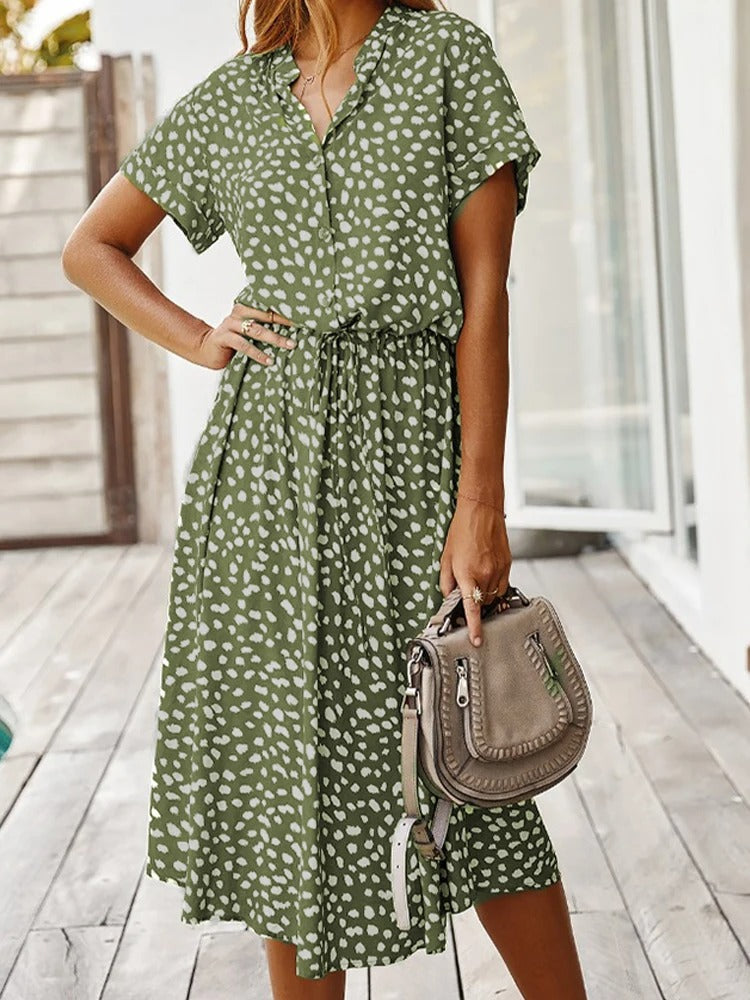 Valenzora Casual Dress | Polka Dot Short-Sleeved Summer Dress