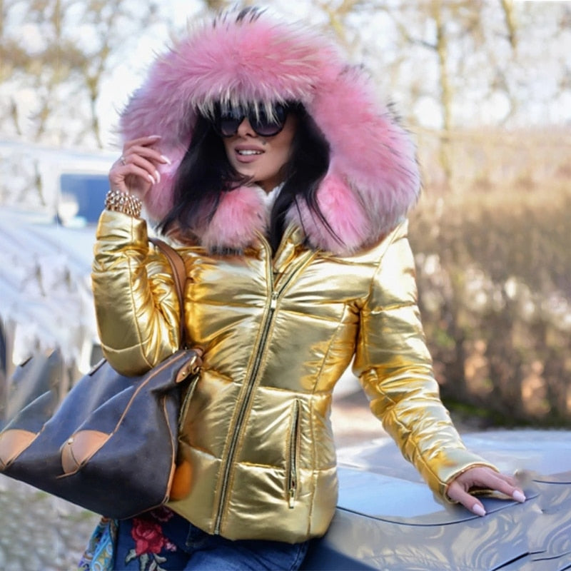 Valenzora - Modische, gefütterte Jacke mit Kapuze und Kunstfellkragen